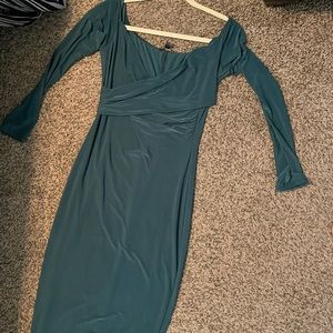 Green off shoulder midi dress